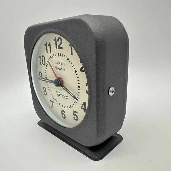 Westclox Silver Bell Monogram Wind-up Alarm Clock Gray White Face Works NOS Vtg - Picture 4 of 8